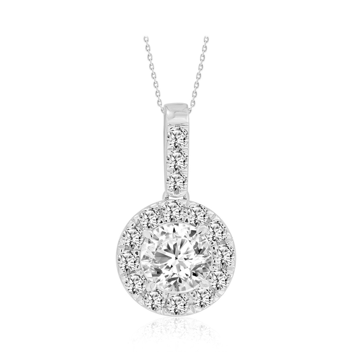 LADIES PENDANT WITH CHAIN 1 1/2CT ROUND DIAMOND 14K WHITE GOLD (CENTER STONE ROUND DIAMOND 1CT)