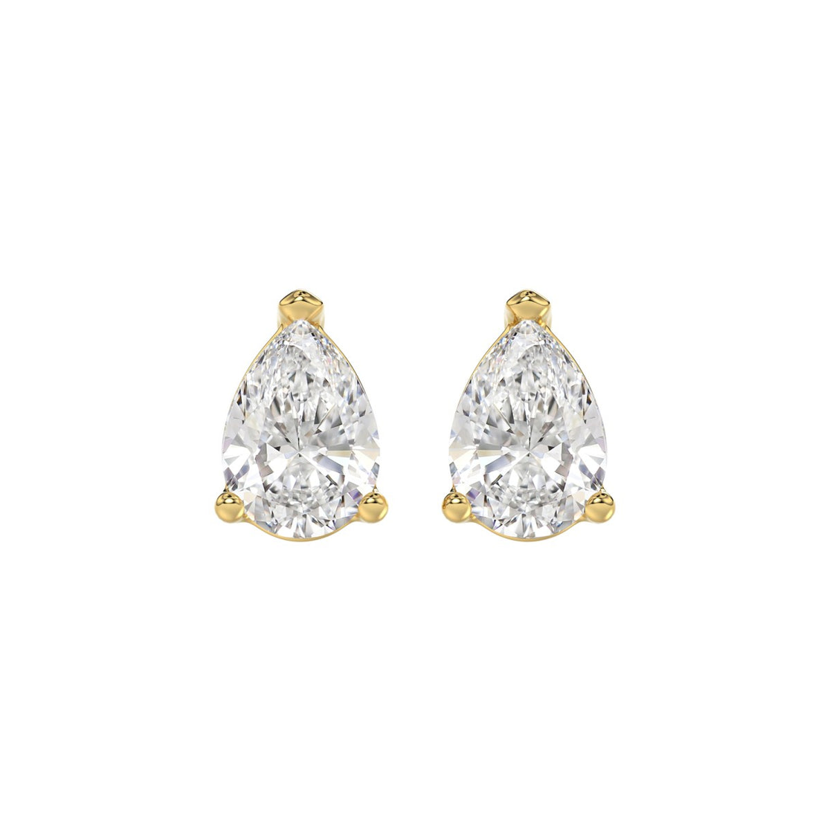 LADIES SOLITAIRE EARRINGS 3CT PEAR DIAMOND 14K YELLOW GOLD