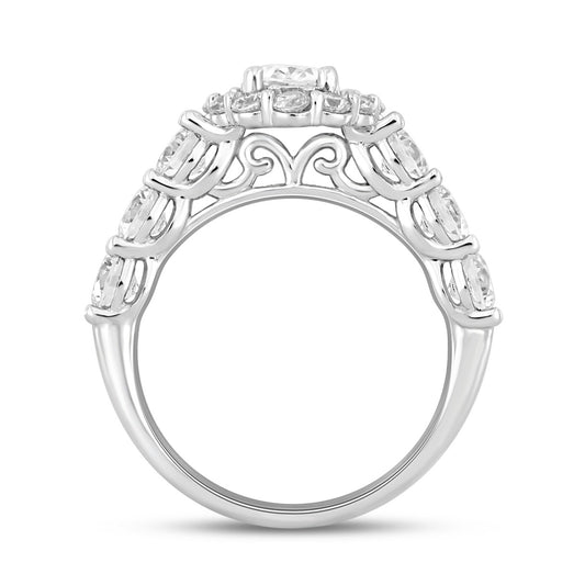 LADIES RING 3CT ROUND/OVAL DIAMOND 14K WHITE GOLD (CENTER STONE OVAL DIAMOND 1CT )