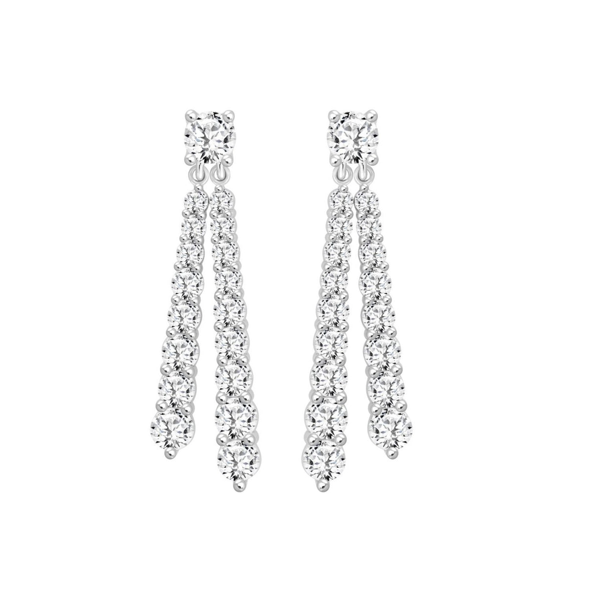 LADIES EARRINGS 3CT ROUND DIAMOND 14K WHITE GOLD