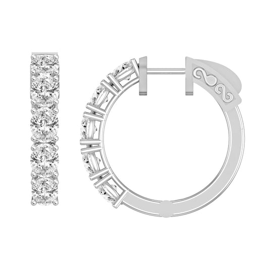 LADIES HOOP EARRINGS 2CT OVAL DIAMOND 14K WHITE GOLD