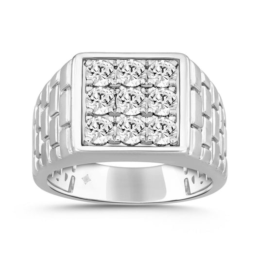 14K WHITE GOLD 1 1/2CT ROUND DIAMOND MEN'S RING