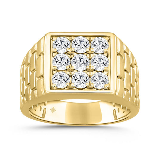 MENS RING 1 1/2CT ROUND DIAMOND 14K YELLOW GOLD 