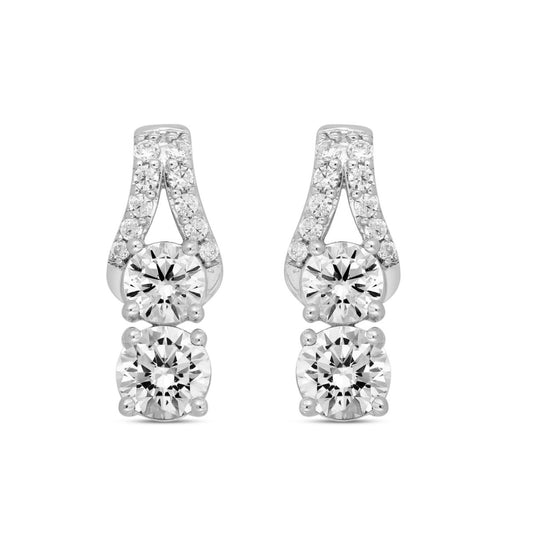 LADIES EARRINGS 2CT ROUND DIAMOND 14K WHITE GOLD
