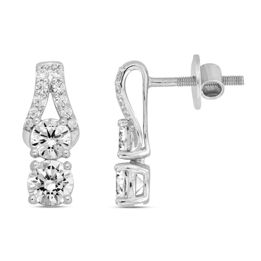 LADIES EARRINGS 2CT ROUND DIAMOND 14K WHITE GOLD