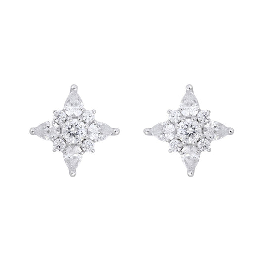 14K WHITE GOLD 1CT ROUND/PEAR DIAMOND LADIES EARRINGS 