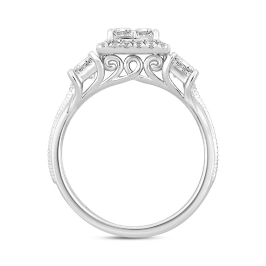 14K WHITE GOLD 1 1/4CT ROUND/PRINCESS DIAMOND LADIES RING