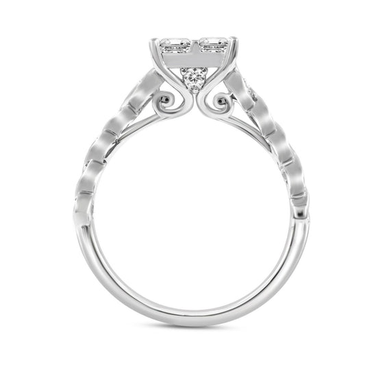 14K WHITE GOLD 1CT ROUND/PRINCESS DIAMOND LADIES RING