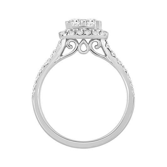 14K WHITE GOLD 1 1/4CT ROUND/PRINCESS DIAMOND LADIES RING