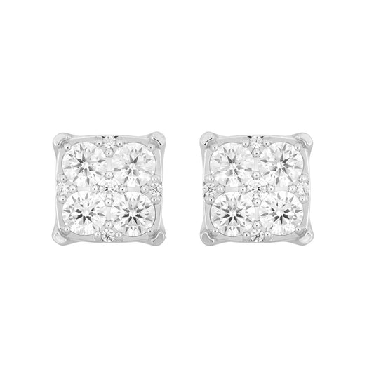 14K WHITE GOLD 3CT ROUND DIAMOND MEN'S EARRINGS 