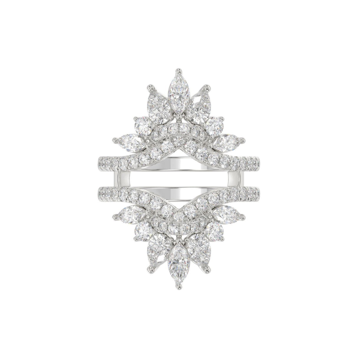 LADIES ENHANCERS RING 2 1/4CT ROUND/PEAR/MARQUISE DIAMOND 14K WHITE GOLD