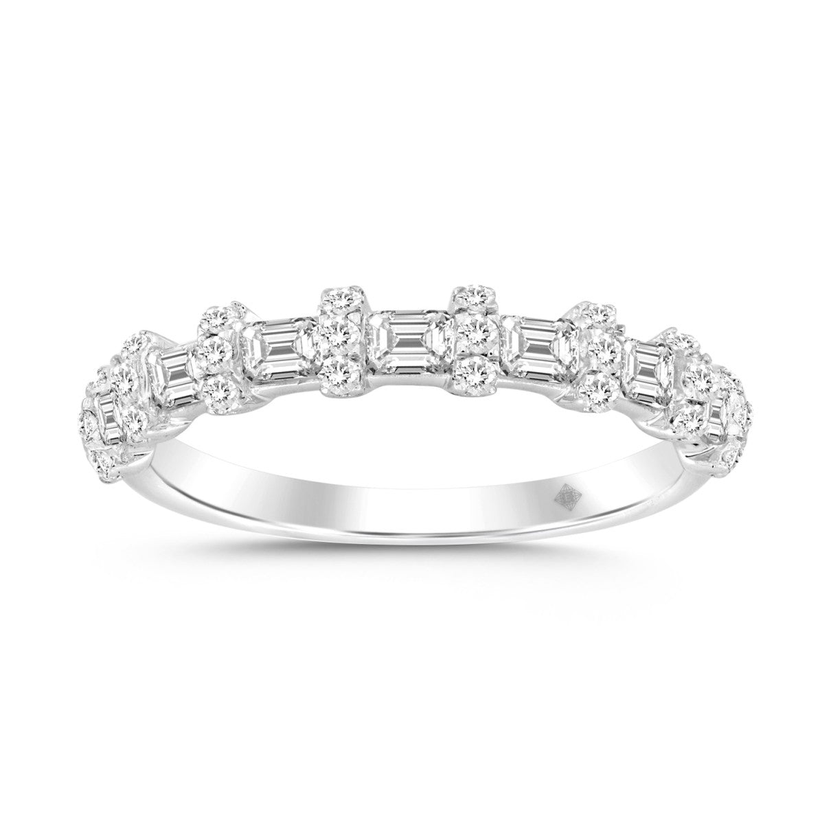 14K WHITE GOLD 1CT ROUND/EMERALD DIAMOND LADIES BAND