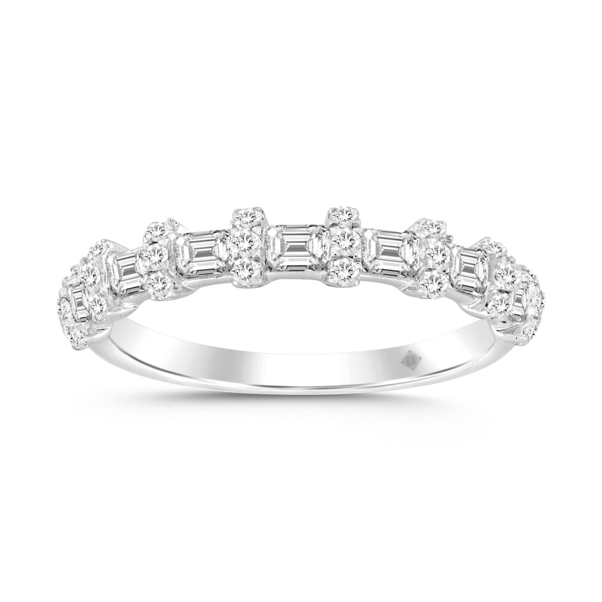 14K WHITE GOLD 1CT ROUND/EMERALD DIAMOND LADIES BAND