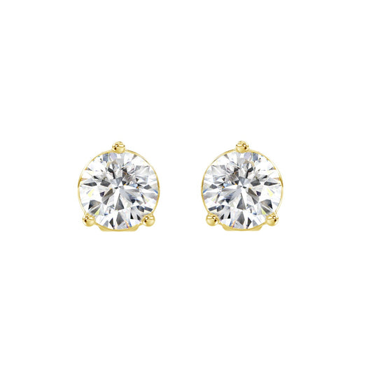 14K YELLOW GOLD 1CT ROUND DIAMOND LADIES SOLITAIRE EARRINGS 