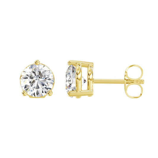 14K YELLOW GOLD 1CT ROUND DIAMOND LADIES SOLITAIRE EARRINGS 