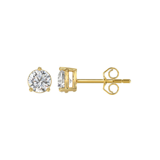 14K YELLOW GOLD 1CT ROUND DIAMOND LADIES SOLITAIRE EARRINGS 