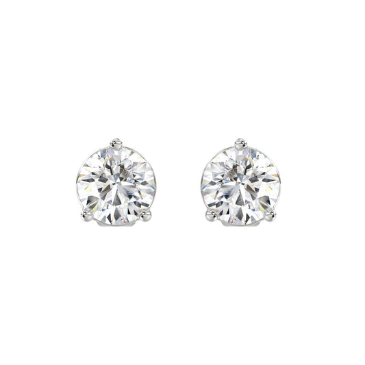 LADIES SOLITAIRE EARRINGS 2 1/2CT ROUND DIAMOND 14K WHITE GOLD 