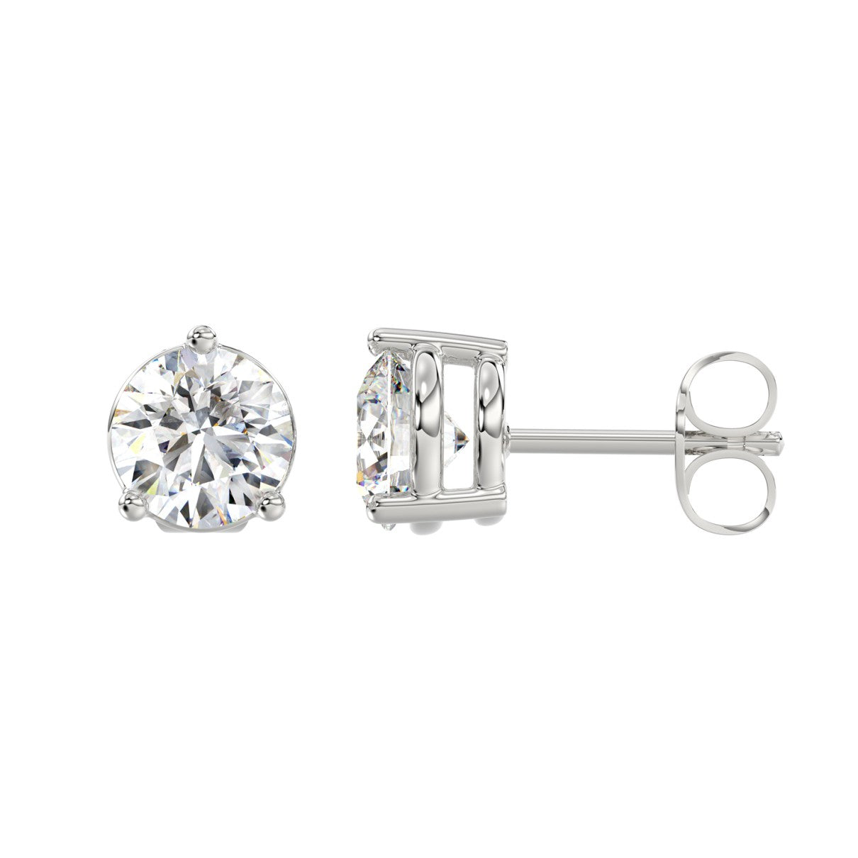 LADIES SOLITAIRE EARRINGS 2 1/2CT ROUND DIAMOND 14K WHITE GOLD 