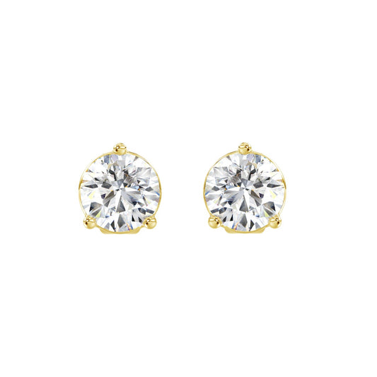 LADIES SOLITAIRE EARRINGS 2 1/2CT ROUND DIAMOND 14K YELLOW GOLD 