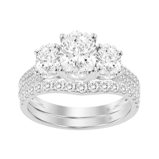 LADIES BRIDAL SET 2 3/8CT ROUND/OVAL DIAMOND 14K WHITE GOLD (CENTER STONE OVAL DIAMOND 1CT )