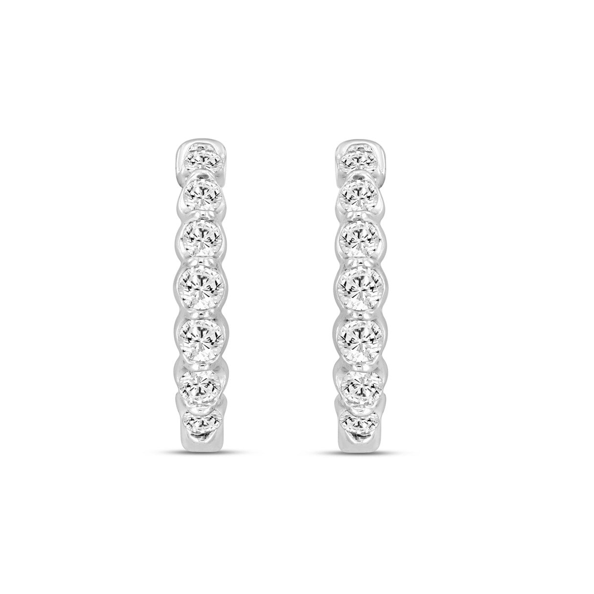 14K White Gold diamond inside-out hoop ladies earrings featuring round diamonds 3/4CT (Color F-G -Clarity VS1/VS2)
