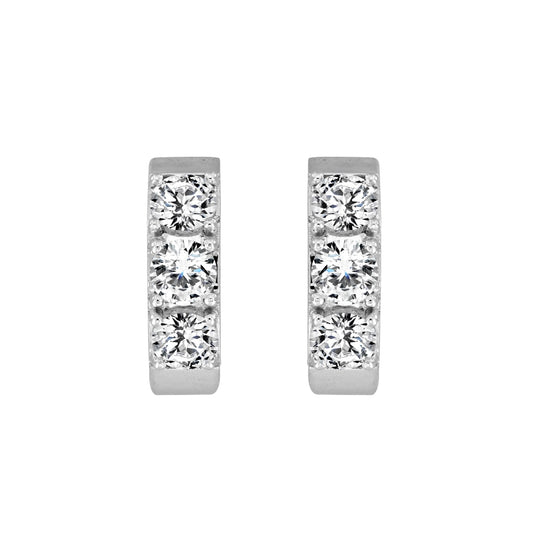 LADIES HOOP EARRINGS  1 1/2CT ROUND DIAMOND 14K WHITE GOLD