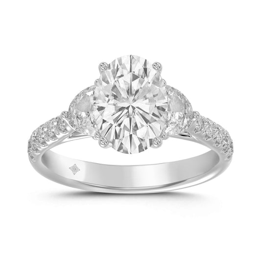 LADIES RING 3CT ROUND/OVAL/HALF MOON DIAMOND 14K WHITE GOLD (CENTER STONE OVAL DIAMOND 2CT )