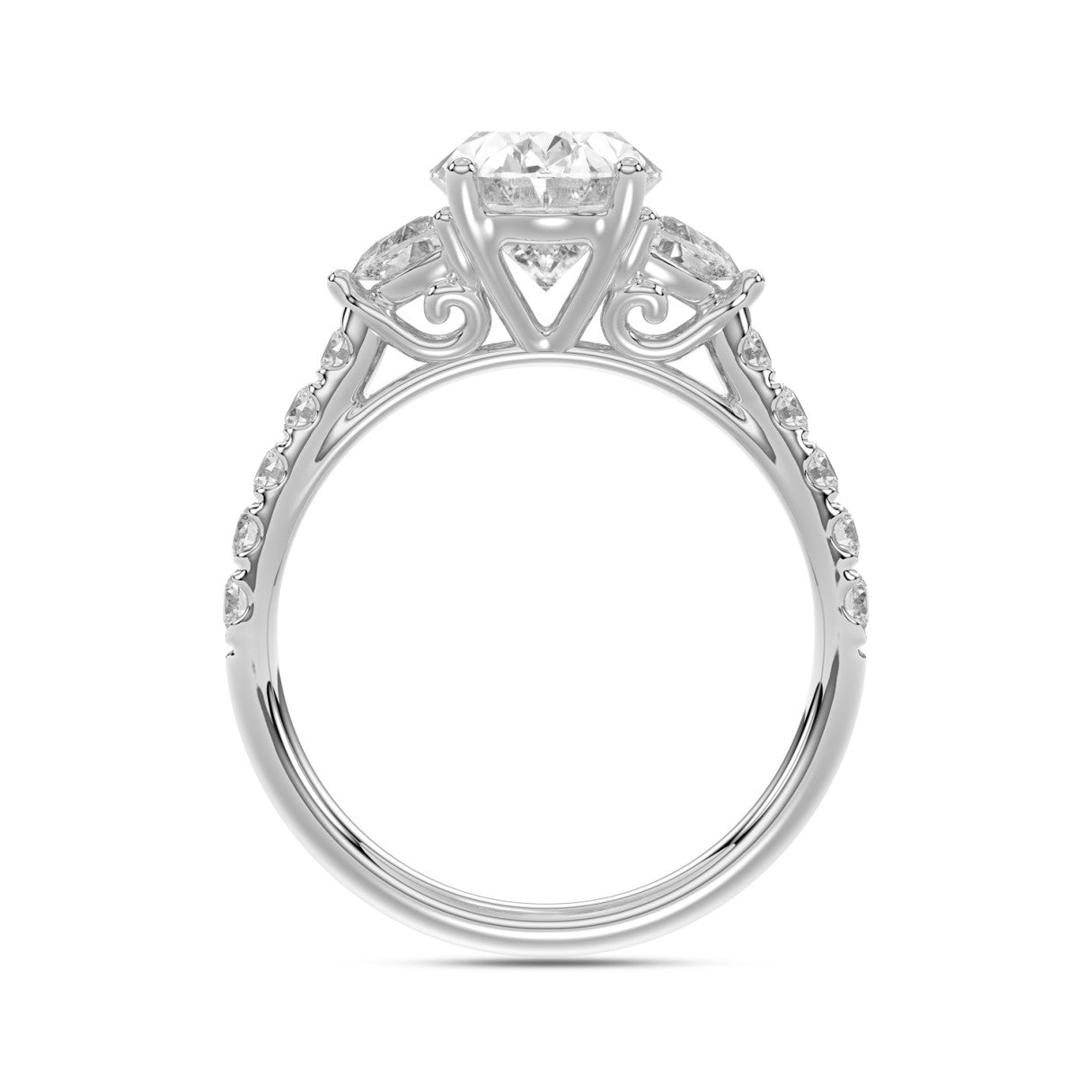 LADIES RING 3CT ROUND/OVAL/HALF MOON DIAMOND 14K WHITE GOLD (CENTER STONE OVAL DIAMOND 2CT )