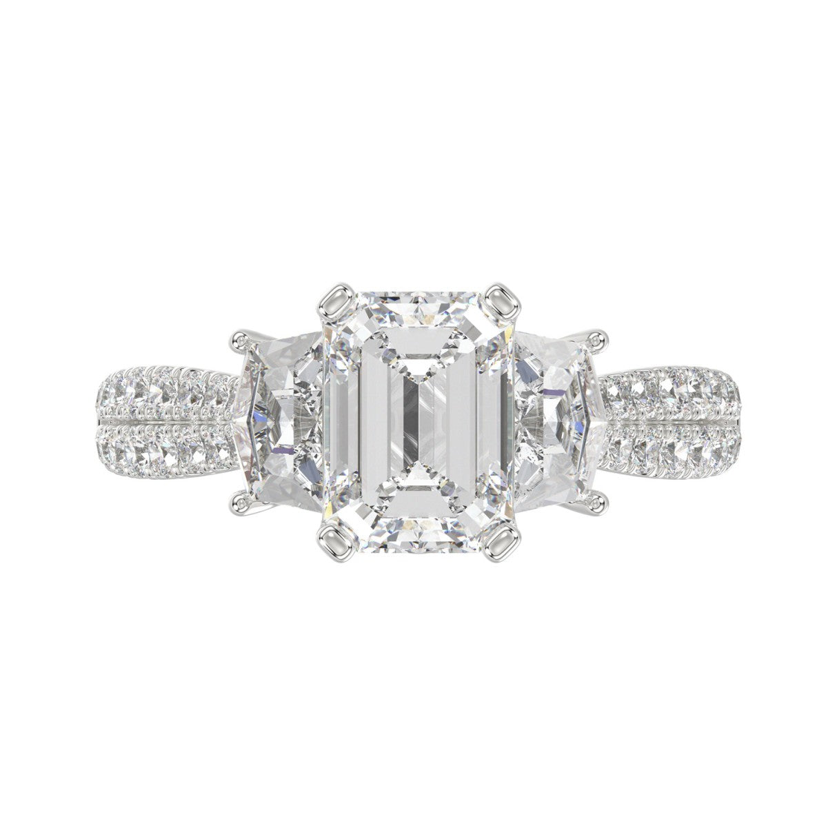 LADIES Engagement Ring 3CT ROUND/EMERALD/CADILLAC DIAMOND 14K WHITE GOLD (CENTER STONE EMERALD DIAMOND 2CT )