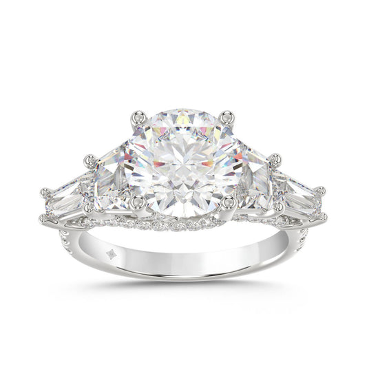 LADIES RING 3 3/4CT ROUND/TRAPEZOID/BAGUETTE DIAMOND 14K WHITE GOLD (CENTER STONE ROUND DIAMOND 2CT )