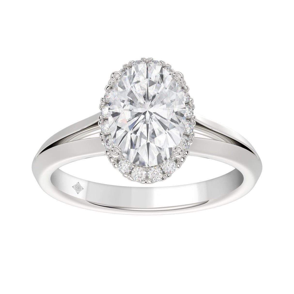 LADIES RING 2 1/6CT ROUND/OVAL DIAMOND 14K WHITE GOLD (CENTER STONE OVAL DIAMOND 2CT )
