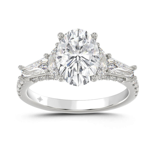 LADIES RING 3 1/2CT ROUND/HALF MOON/OVAL/BAGUETTE DIAMOND 14K WHITE GOLD (CENTER STONE OVAL DIAMOND 2CT )