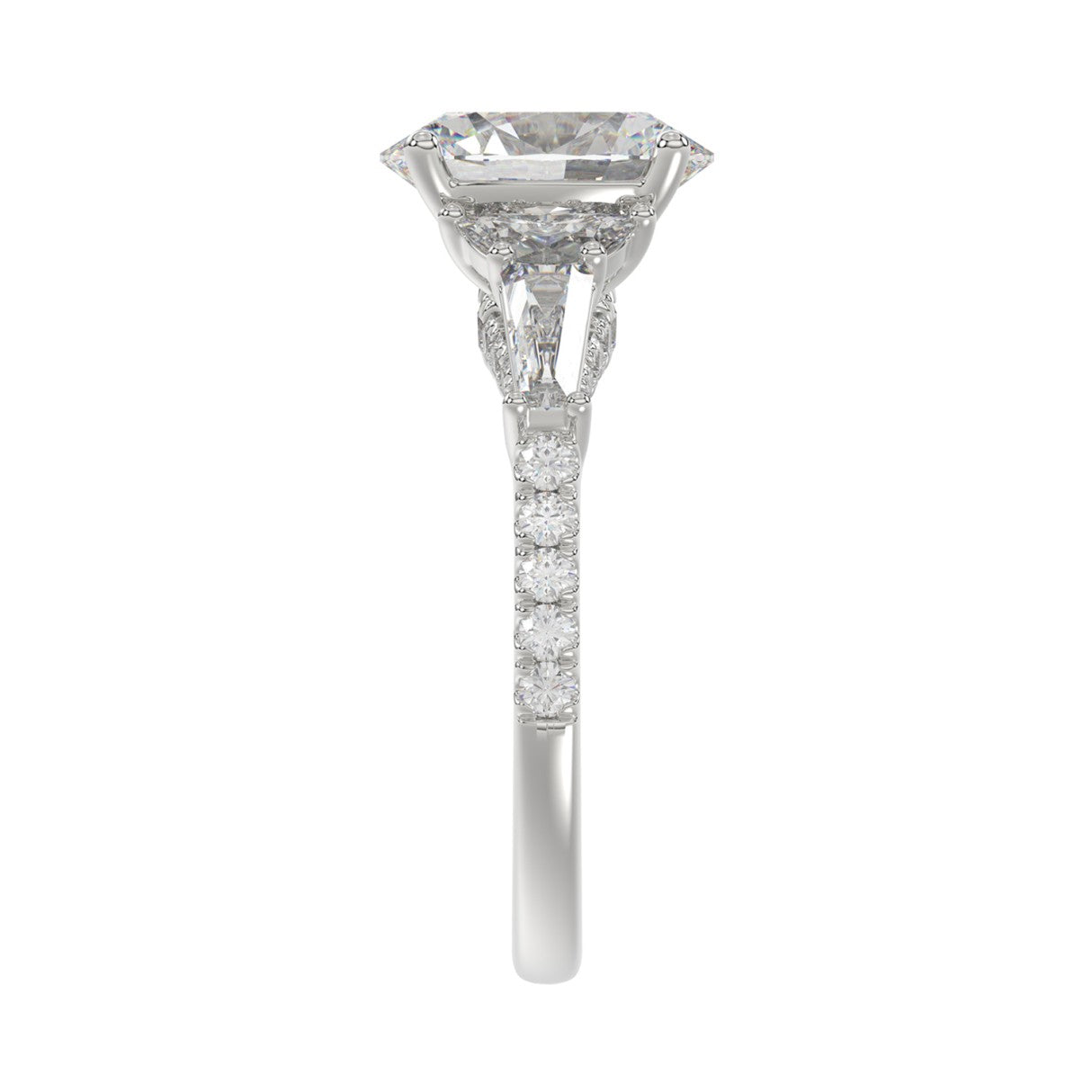 LADIES RING 3 1/2CT ROUND/HALF MOON/OVAL/TAPER BAGUETTE DIAMOND 14K WHITE GOLD (CENTER STONE OVAL DIAMOND 2CT )
