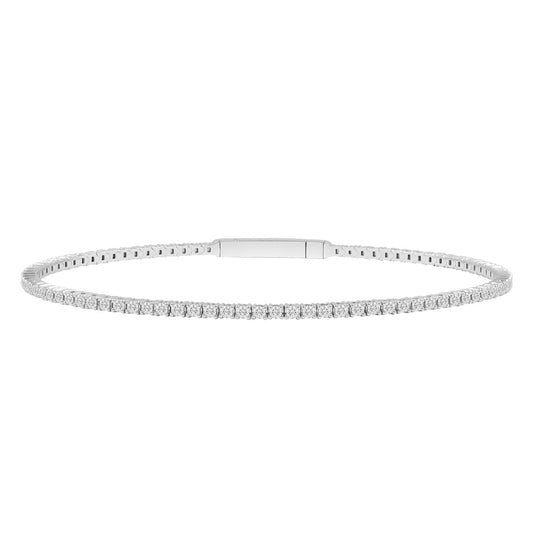 LADIES FLEXIBLE BANGLE 5CT ROUND DIAMOND 14K WHITE GOLD 