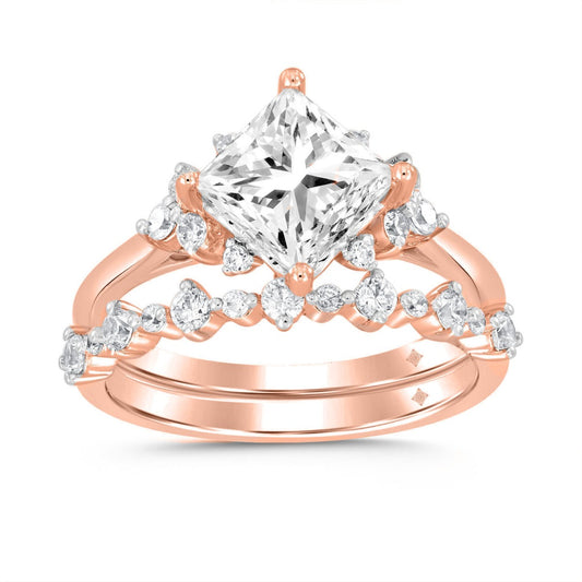 LADIES BRIDAL SET 2 1/2CT ROUND DIAMOND 14K ROSE GOLD (CENTER STONE PRINCESS DIAMOND 2CT)