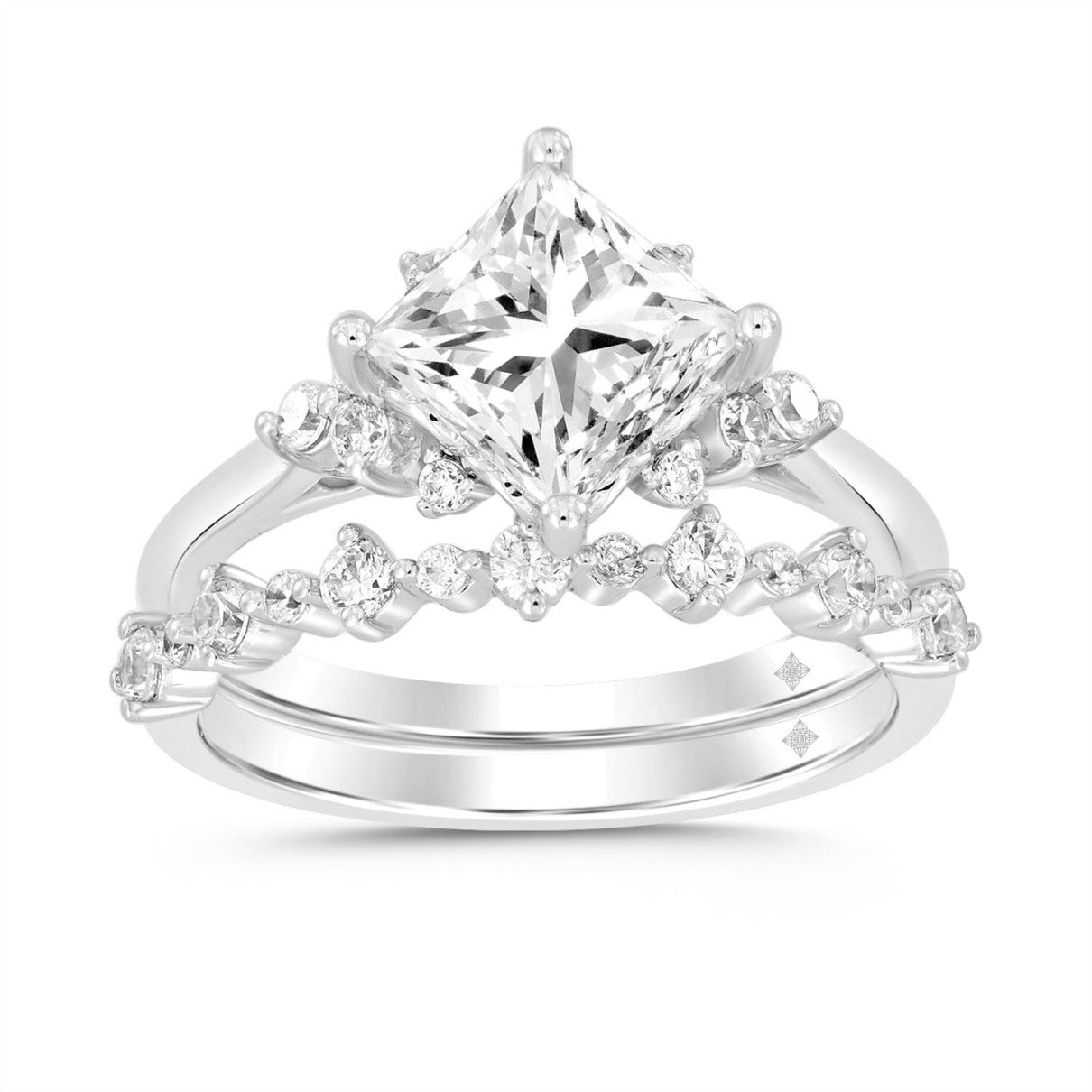 LADIES BRIDAL SET 2 1/2CT ROUND DIAMOND 14K WHITE GOLD (CENTER STONE PRINCESS DIAMOND 2CT )