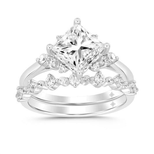 LADIES BRIDAL SET 2 1/2CT ROUND DIAMOND 14K WHITE GOLD (CENTER STONE PRINCESS DIAMOND 2CT )