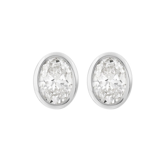 LADIES SOLITAIRE EARRINGS 3CT OVAL DIAMOND 14K WHITE GOLD