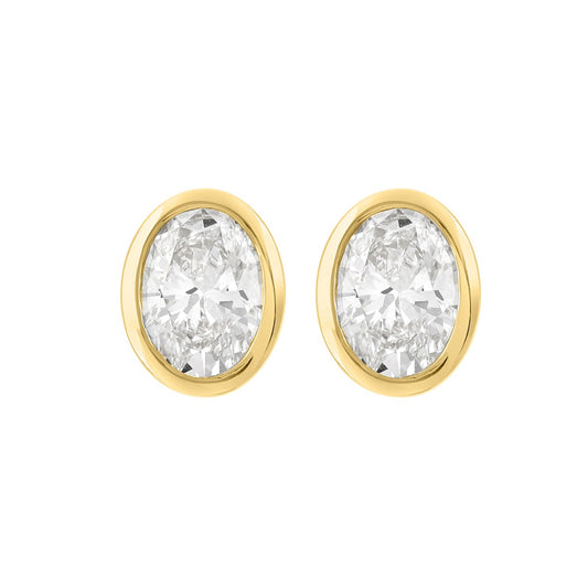 LADIES SOLITAIRE EARRINGS 3CT OVAL DIAMOND 14K YELLOW GOLD