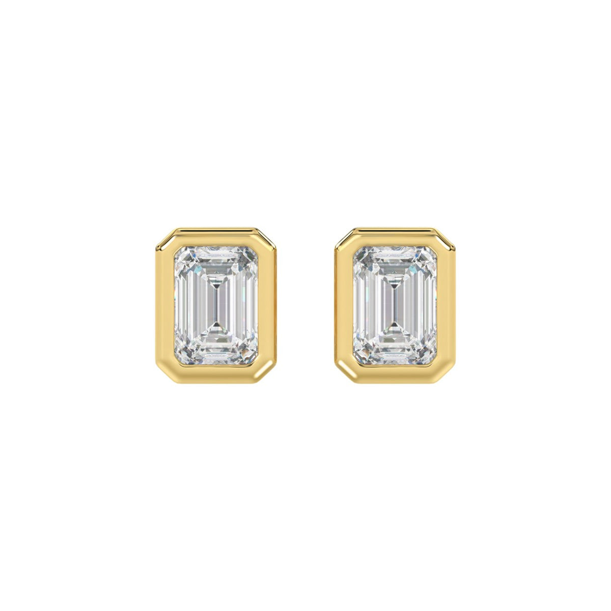 LADIES SOLITAIRE EARRINGS 3CT EMERALD DIAMOND 14K YELLOW GOLD 