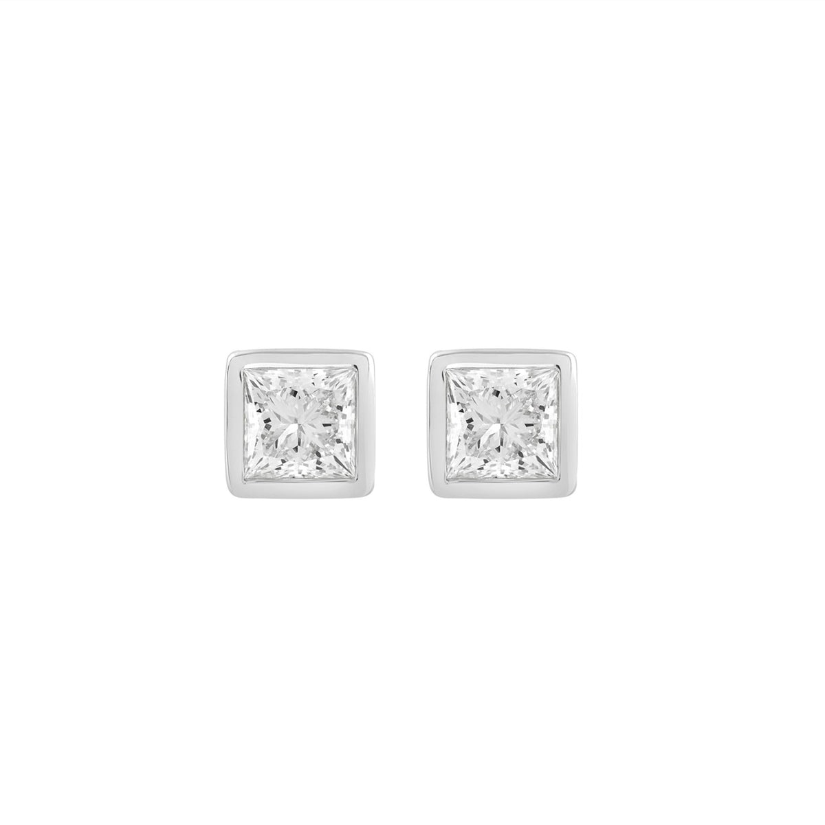 LADIES SOLITAIRE EARRINGS 1CT PRINCESS DIAMOND 14K WHITE GOLD