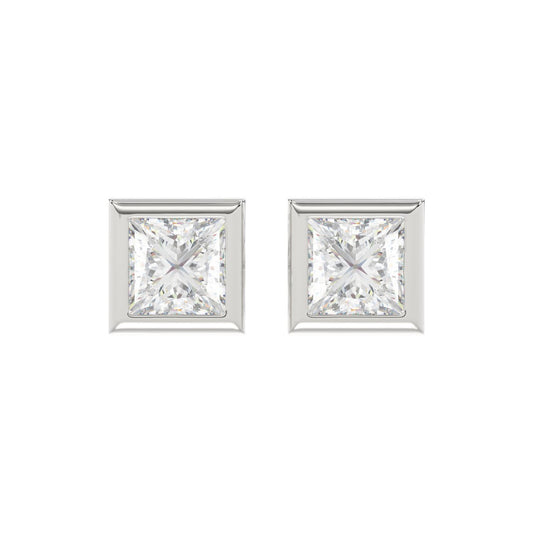 LADIES SOLITAIRE EARRINGS 2CT PRINCESS DIAMOND 14K WHITE GOLD