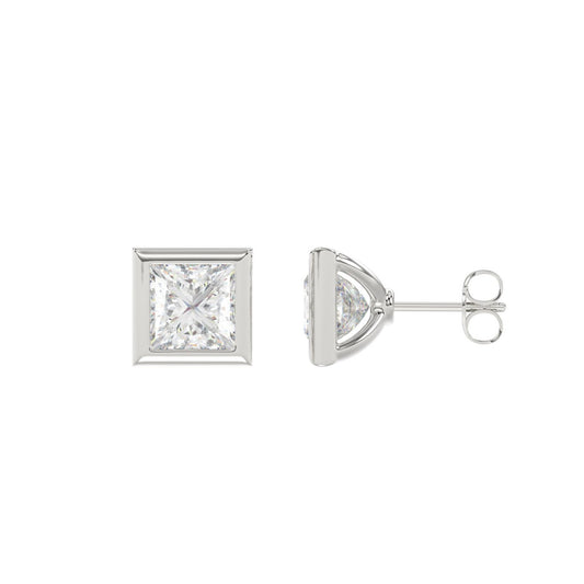 LADIES SOLITAIRE EARRINGS 2CT PRINCESS DIAMOND 14K WHITE GOLD