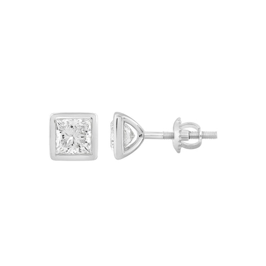 LADIES SOLITAIRE EARRINGS 3CT PRINCESS DIAMOND 14K WHITE GOLD