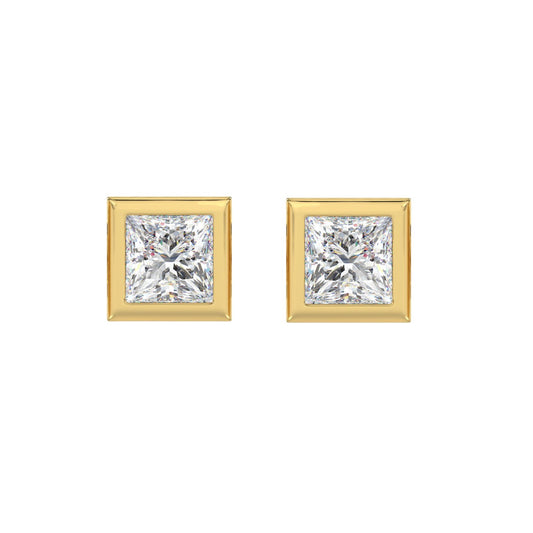 LADIES SOLITAIRE EARRINGS 3CT PRINCESS DIAMOND 14K YELLOW GOLD