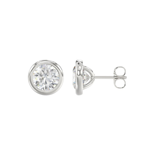 LADIES SOLITAIRE EARRINGS 2CT ROUND DIAMOND 14K WHITE GOLD