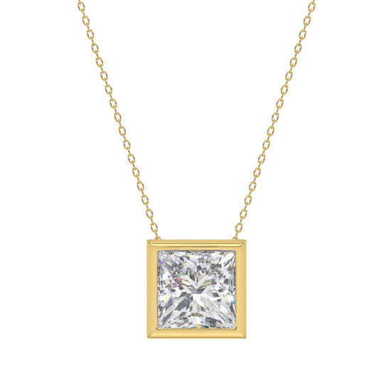 LADIES SOLITAIRE PENDANT 3CT PRINCESS DIAMOND 14K YELLOW GOLD