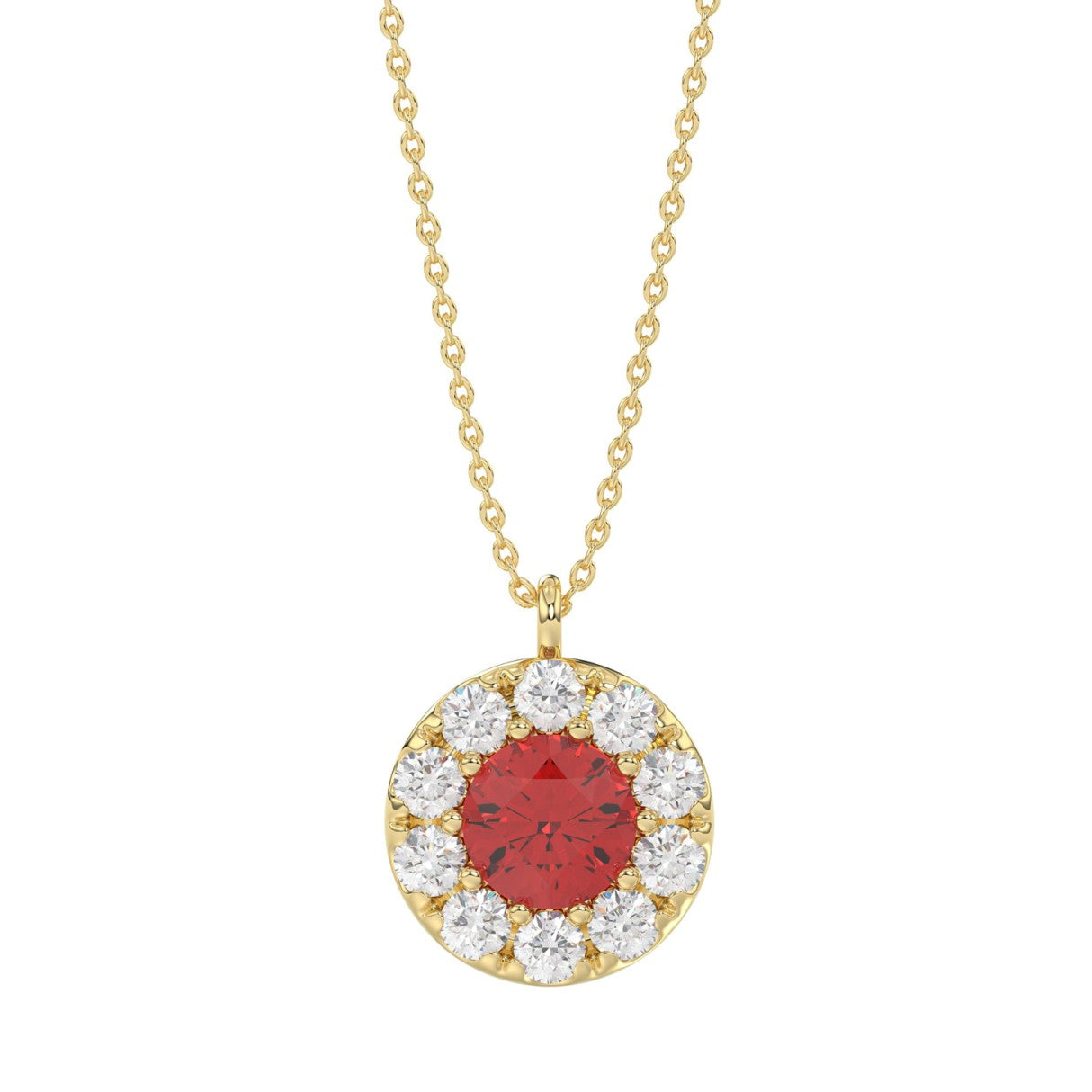 14K YELLOW GOLD 1.00CT ROUND/RUBY DIAMOND LADIES PENDANT (CENTER STONE ROUND RUBY DIAMOND 5/8CT)