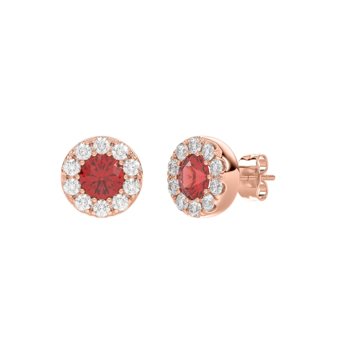 LADIES EARRINGS 5/8CT ROUND/RUBY DIAMOND 14K ROSE GOLD (CENTER STONE RUBY DIAMOND 3/4CT)