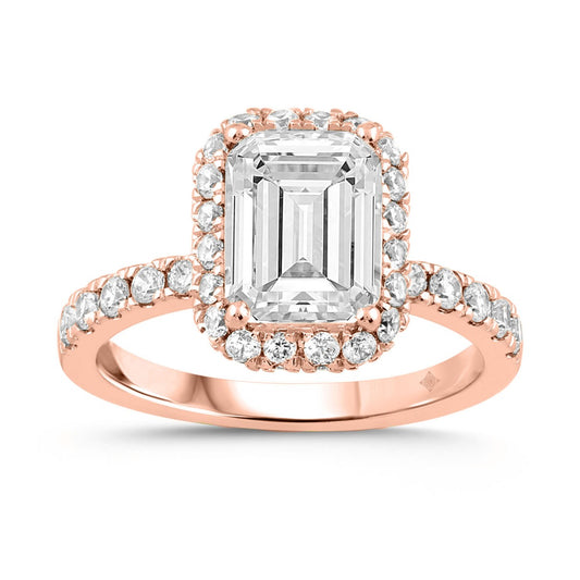 LADIES RING 4.00CT ROUND/EMERALD DIAMOND 14K ROSE GOLD (CENTER STONE EMERALD DIAMOND 3.00CT)